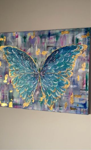 Cuadro Mariposa Azul y dorado en acrilicos