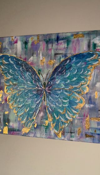 Cuadro Mariposa Azul y dorado en acrilicos