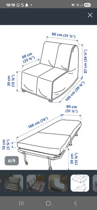 Sofá cama Ikea 80cm con funda y colchón