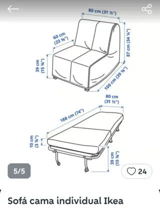 Sofá cama Ikea 80cm con funda y colchón