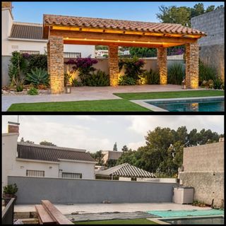 Pérgola de madera y metal