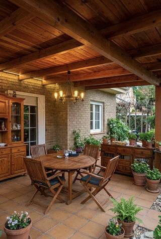 Pérgola de madera y metal
