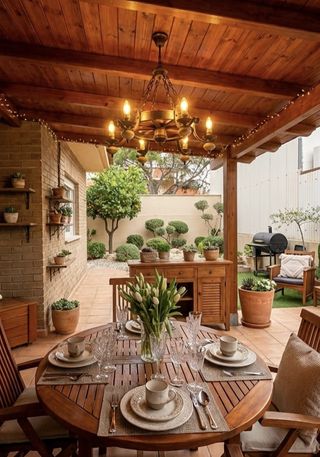 Pérgola de madera y metal