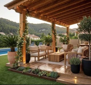 Pérgola de madera y metal