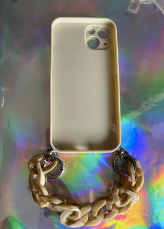 Funda iPhone 13 iphone 14 Beige con Cadena