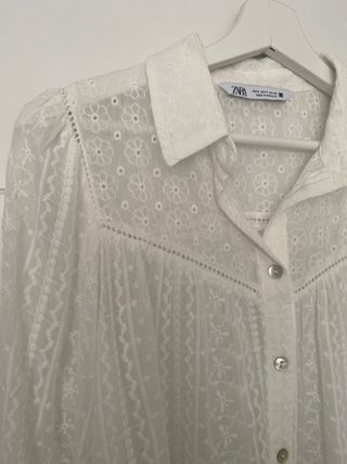 Camisa Zara bordada blanca Talla S