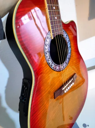 Guitarra Oqan Electroacústica Rojo Llamas
