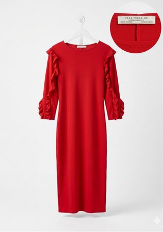 Vestido midi rojo con volantes