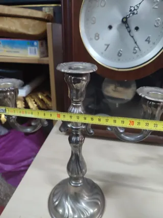 Juego 2 candelabros plateados alpaca antiguos