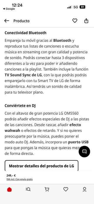 Altavoz LG OM5560 500W Negro