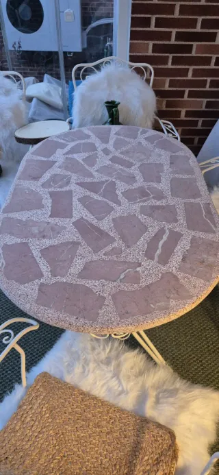 Tavolo da giardino esterno in ferro e pietra