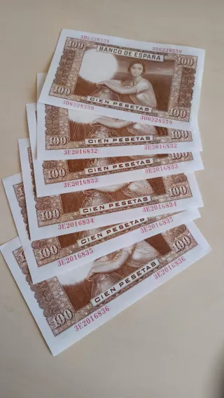 6 Billetes 100 pesetas Julio Romero de Torres SC