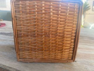 Maleta Mimbre Vintage Asa Cuero Cierres Metal