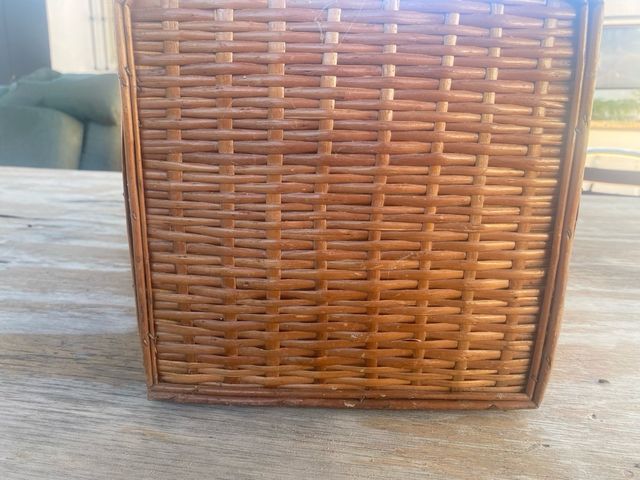 Maleta Mimbre Vintage Asa Cuero Cierres Metal