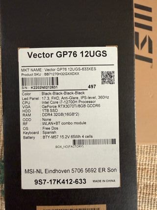 MSI Vector GP76 12UGS-633XES i7-12700H