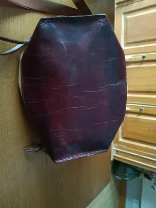 Bolso artesanal cuero y ante