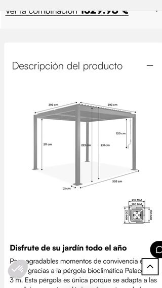 Pérgola bioclimática 3x3m aluminio y acero