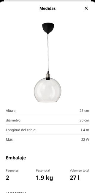 Lámpara de techo IKEA vidrio y metal