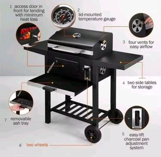 Barbacoa carbón grande con tapa y termómetro NUEVA