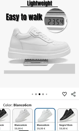 Zapatillas blancas de elevación 6cm