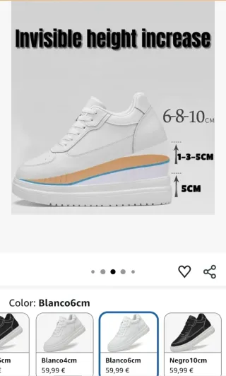 Zapatillas blancas de elevación 6cm