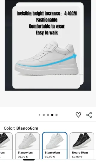 Zapatillas blancas de elevación 6cm