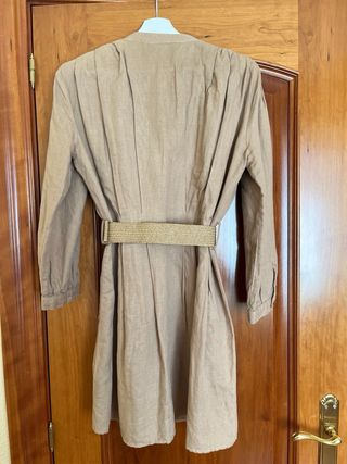 Vestido Zara Beige Oscuro Algodón y Lino