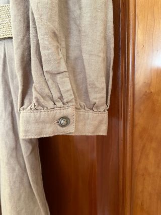 Vestido Zara Beige Oscuro Algodón y Lino