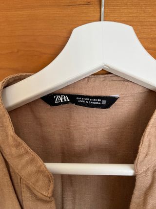 Vestido Zara Beige Oscuro Algodón y Lino