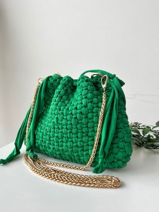 Borsa/Pochette Secchiello Intrecciata Verde e Oro