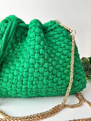 Borsa/Pochette Secchiello Intrecciata Verde e Oro