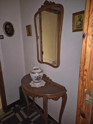 Mesa recibidor y espejo madera antiguo