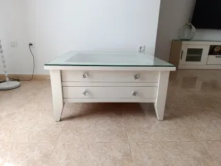 Mesa de centro cristal y madera