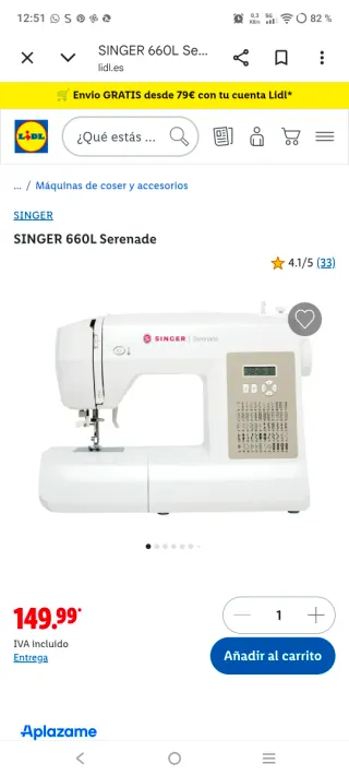 Máquina de coser Singer 660L Serenade. Lidl.1 uso