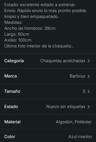 Chaqueta acolchada azul original Barbour