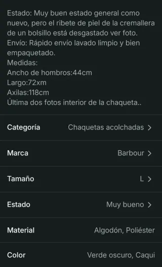 Chaqueta Barbour acolchada original hombre