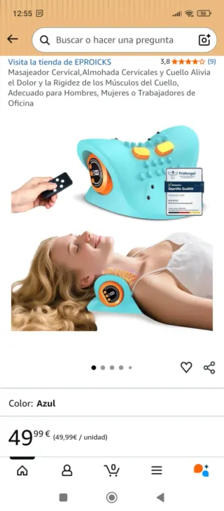 Masajeador Cervical Almohada Azul