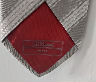 Corbata S.T. Dupont Seda Rayas Beige/Blanco