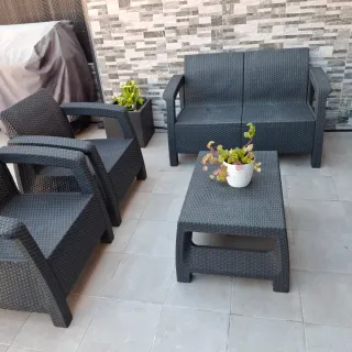Conjunto Muebles Exterior Ratán Gris