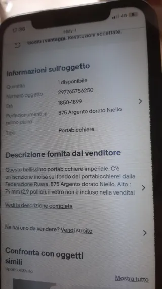 Antichi porta bicchieri in argento sovietico