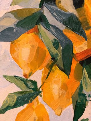 Cuadro redondo con limones, hecho a mano