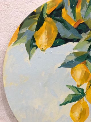 Cuadro redondo con limones, hecho a mano