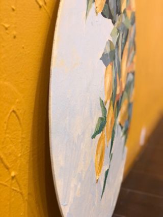 Cuadro redondo con limones, hecho a mano