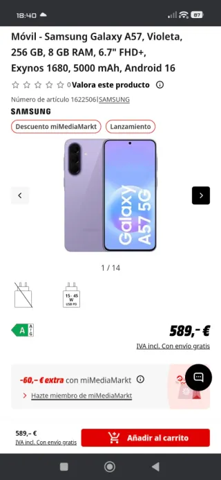 Samsung Galaxy A57 Violeta 256GB