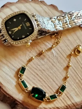 Conjunto Reloj Caryino y Pulsera Verde