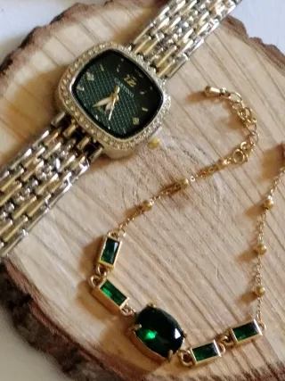 Conjunto Reloj Caryino y Pulsera Verde