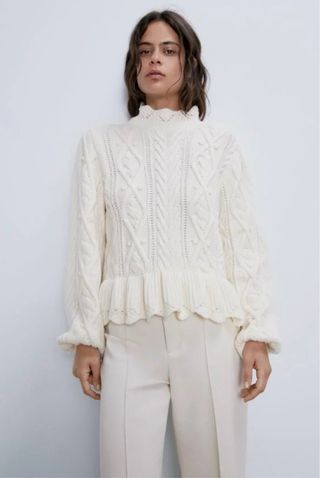 Jersey Zara trenzado blanco
