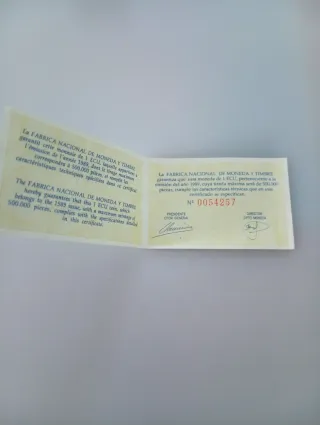 1 ECU Plata 1989 - Certificado Fábrica Nacional Mo