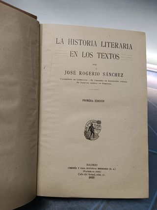 libro, La Historia Literaria en los Textos - 1933 - Primera edición - Jose Rogerio Sanch
