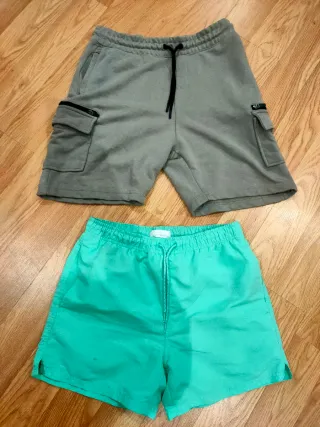 2 Pantalones Cortos (Gris y Verde)